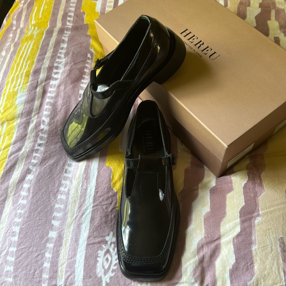 Hereu Black Patent Leather Mary Jane with Square Toe